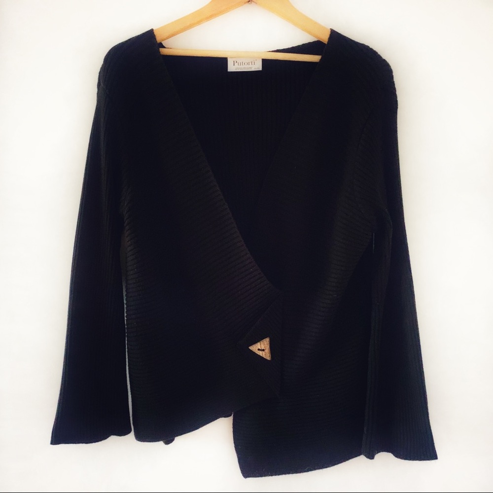 Putorti Asymmetrical V-neck Black Sweater XL